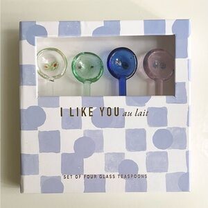 Brand New Set Of 4 Art Glass I like You Au Lait Anthropologie Teaspoons